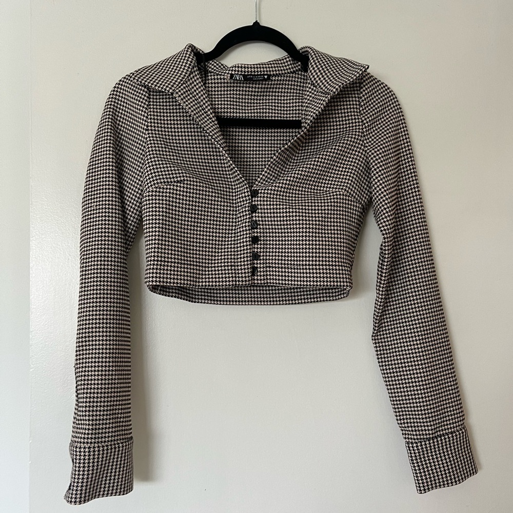Zara houndstooth crop long sleeve